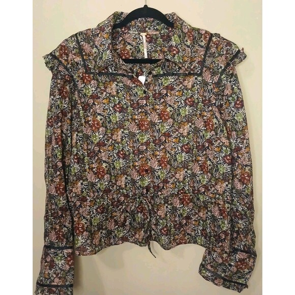 Free People Blouse Sz L Floral Multicolor Long Sleeve Peplum NWT - Picture 5 of 16